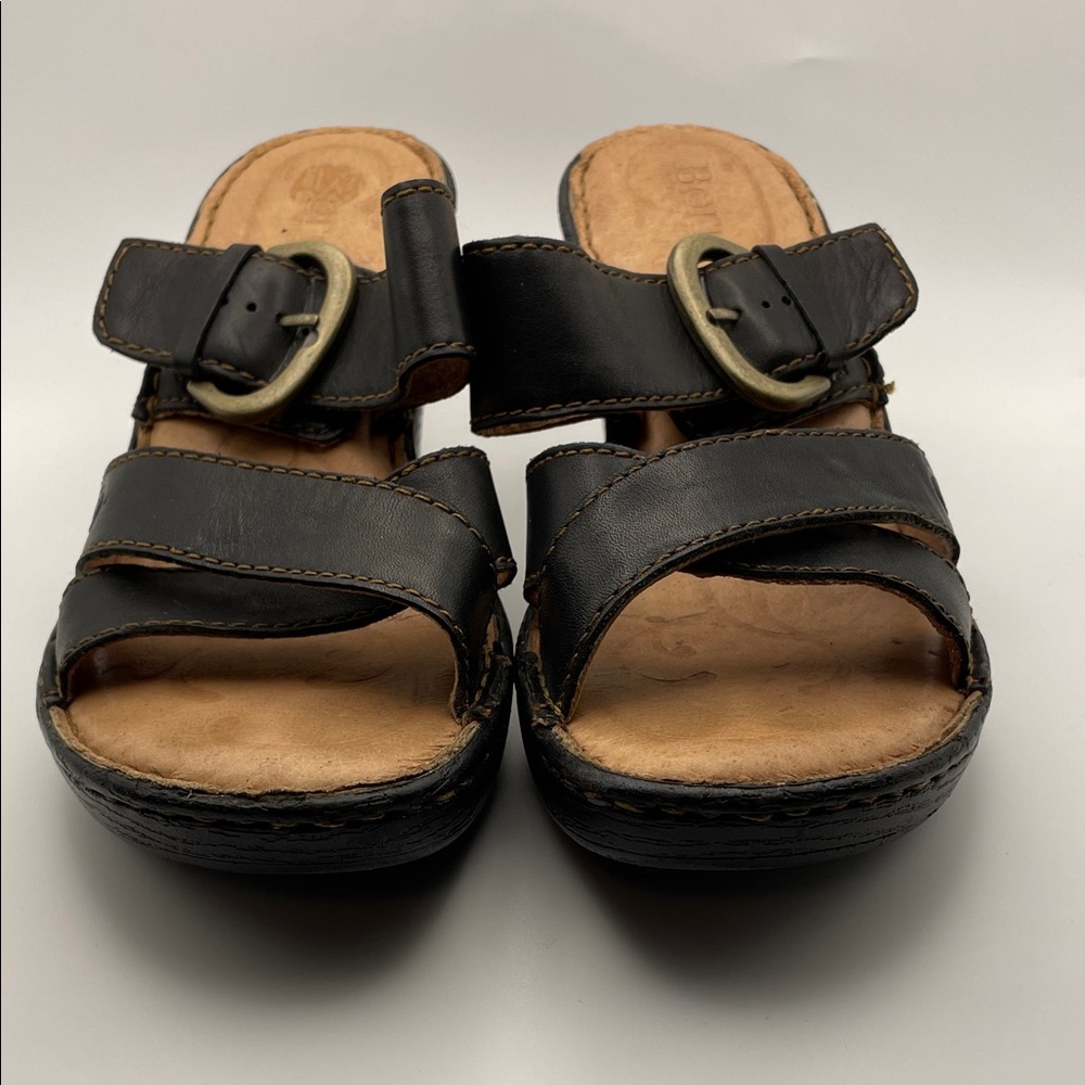 Born Black Leather Buckle Heels